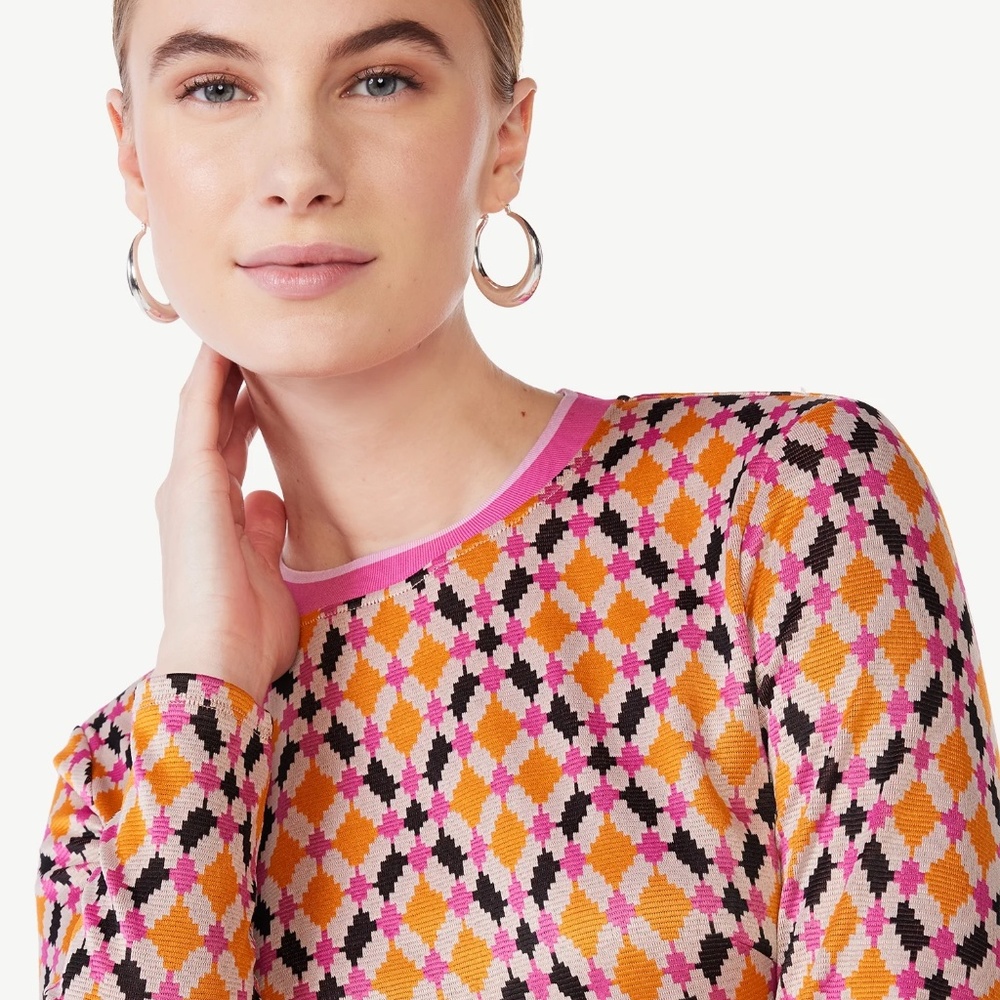 Scoop NYC Crewneck Jacquard Geo Print Short Dress Size 16/18